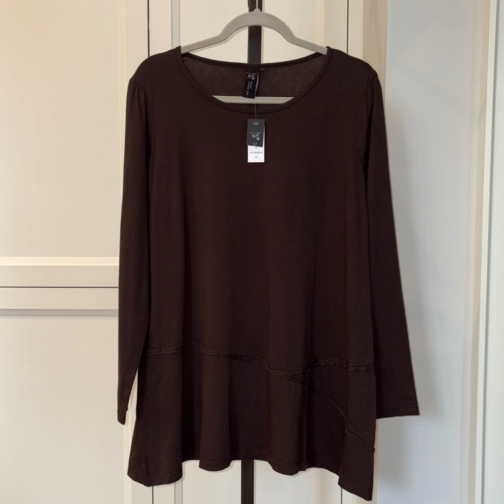 NWT Focus Casual Life Brown Asymmetrical Hem Cotton Tunic Top Large Lagenlook